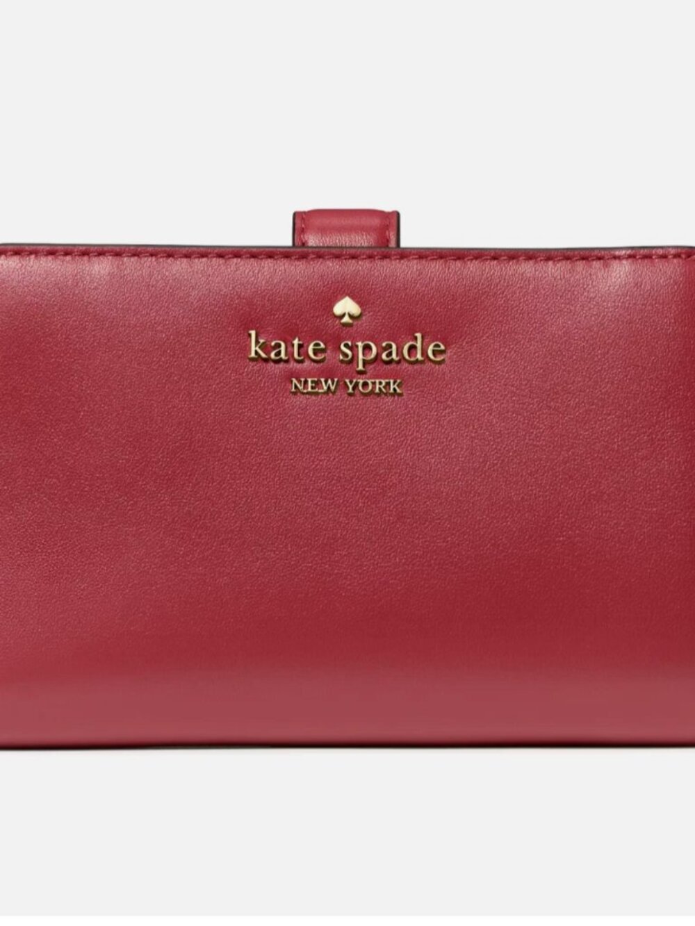 New Kate Spade Medium Compact Bifold Wallet Smooth Leather Red Jasper